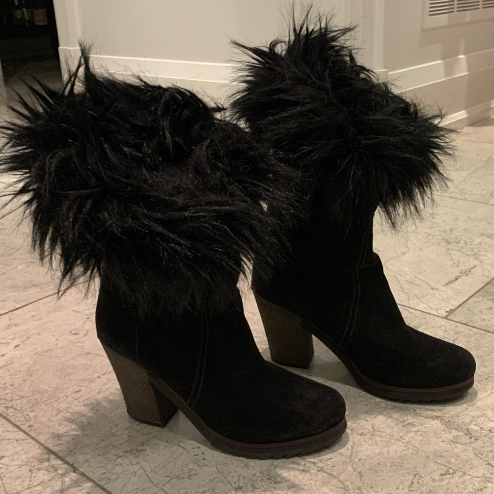 Authentic PRADA Black Faux Fur-Trimmed boots size 38
